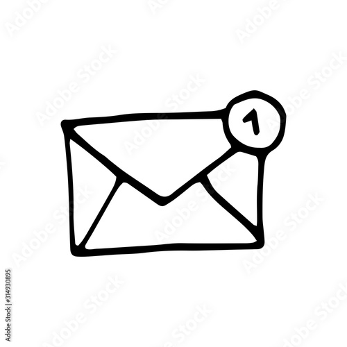 Single element of message on the phone in doodle business set. Hand drawn vector illustration for cards, posters, stickers and professional design.