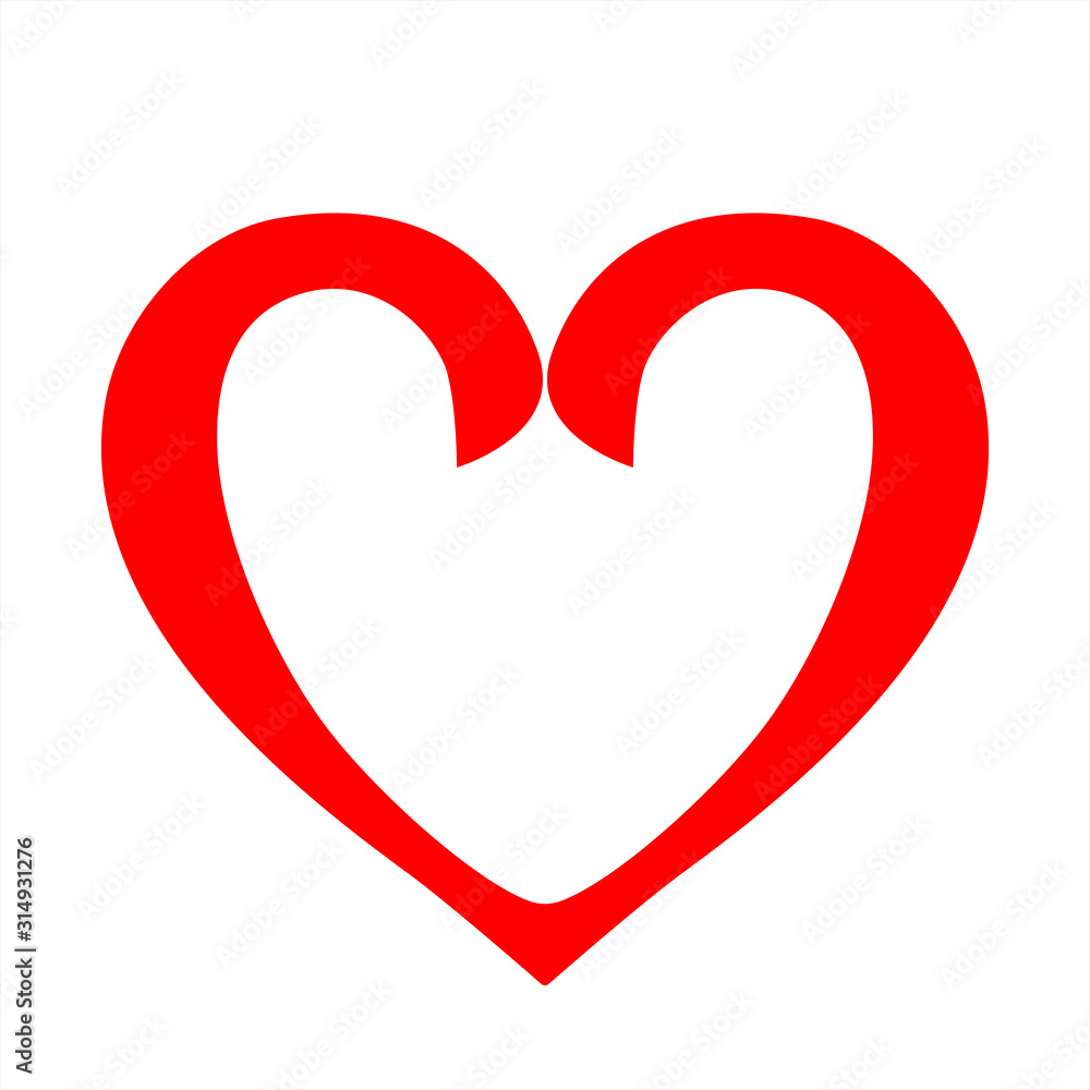 Fototapeta premium White heart icon outlined in red. Drawn love icon isolated on white background. Hand drawn for love logo, romance icon, passion symbol and Valentine's day. High detailed quality.