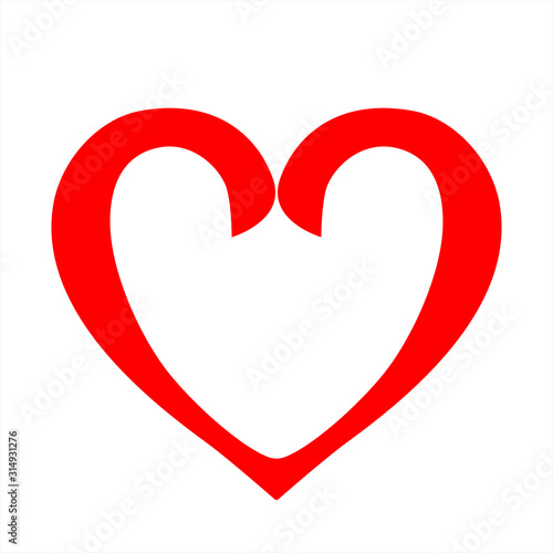 White heart icon outlined in red. Drawn love icon isolated on white background. Hand drawn for love logo  romance icon  passion symbol and Valentine s day. High detailed quality.