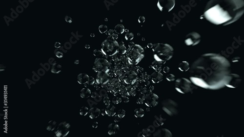 Beautiful Underwater  Motion Bubbles on Dark Blue Background. 3D Animation of Fast Flowing Water Bubbles Mass. 4k ultra HD 3840x2160.