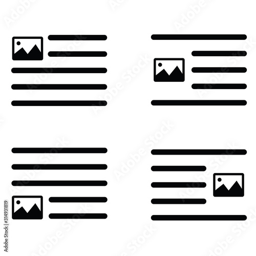 text positions icon. Text edit icon set. alignment-page, text formatting sign vector