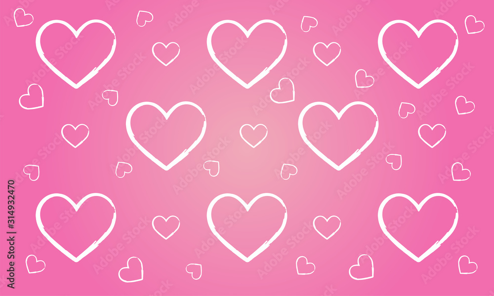 Hearts on pink background. Valentine's day artistic hand drawn hearts pink background