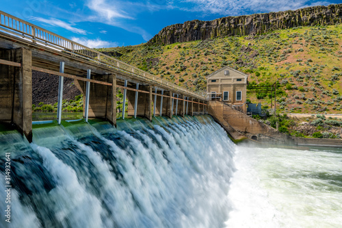 Close up of water flowing over the one diversion dam on the Boise River in Idaho
