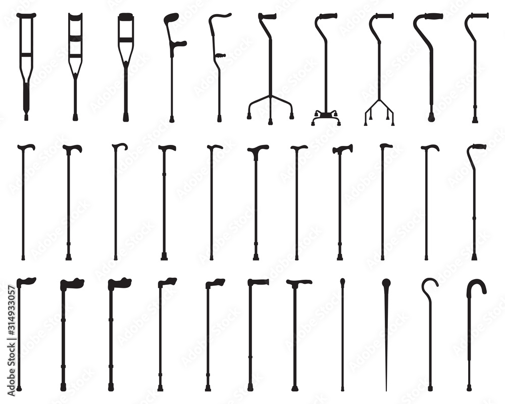 Black silhouettes of sticks and crutches on a white background Black silhouettes of sticks and crutches on a white background