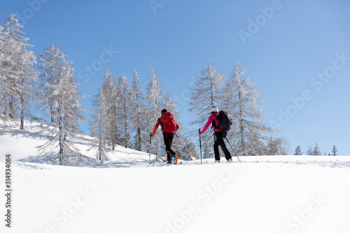 Ski touring in the Austrian Alps. Winter sport concept