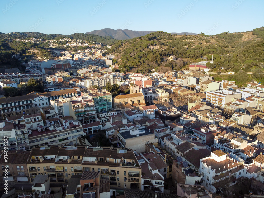 Aerial view of Arenys de Munt village in Catalonia.