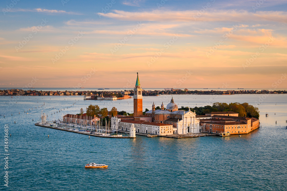 Panoramic aerial view at San Giorgio Maggiore island, Venice, Italy