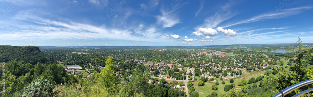 Panoramic View From Grand Dad's Bluff on a Summer Day, La Crosse, Wisconsin with Mississippi River in the Distance