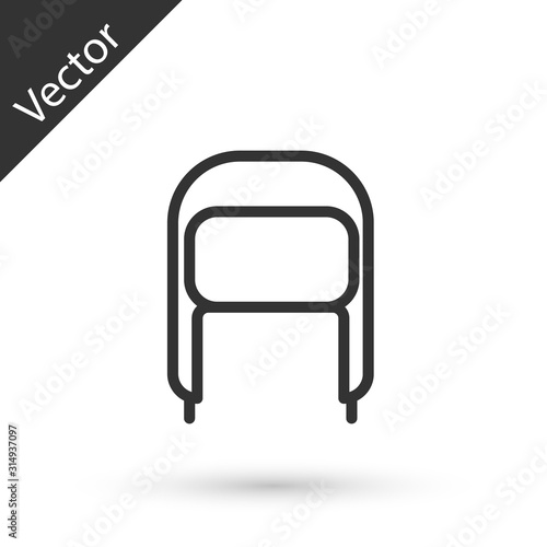 Grey line Winter hat with ear flaps icon isolated on white background. Vector Illustration