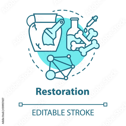 Restoration concept icon. Laboratory analysis archeological artifacts. Prehistoric remains study. History reconstruction. Vector isolated outline RGB color drawing. Editable stroke