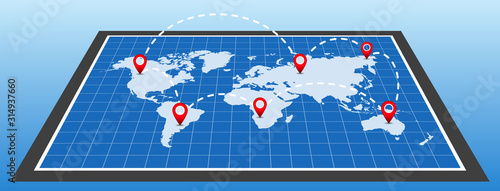 World map destination. International map connection. World map distribution logistic. Vector illustration