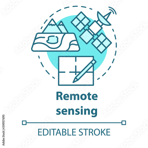 Remote sensing concept icon. Modern cartography. Earth exploration from space. Surveying satellite imagery. Vector isolated outline RGB color drawing. Editable stroke