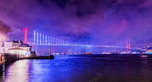 Istanbul Bosphorus Bridge at night. 15th July Martyrs Bridge. Istanbul / Turkey..