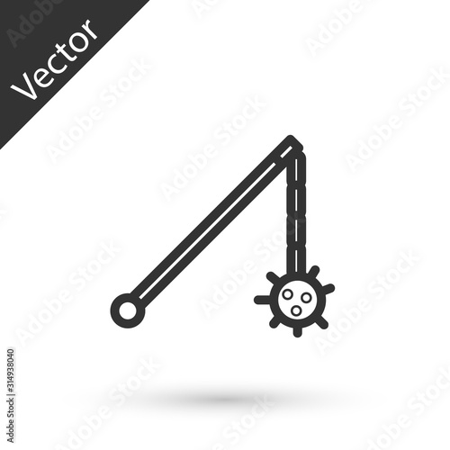 Grey line Medieval chained mace ball icon isolated on white background. Medieval weapon. Vector Illustration