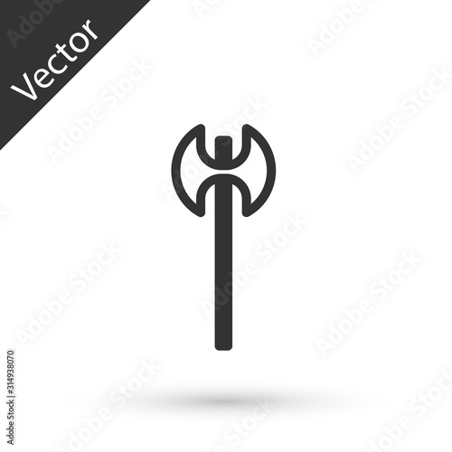 Grey line Medieval axe icon isolated on white background. Battle axe, executioner axe. Medieval weapon. Vector Illustration
