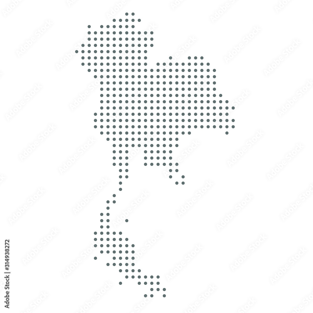 Thailand map dotted, grey point, on white background. Vector illustration. Web design, wallpaper, flyers, footage, posters, brochure, banners.