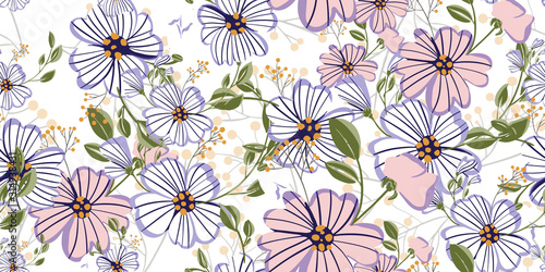 Fashionable cute pattern in nativel flowers. Floral seamless background for textiles, fabrics, covers, wallpapers, print, gift wrapping or any purpose.