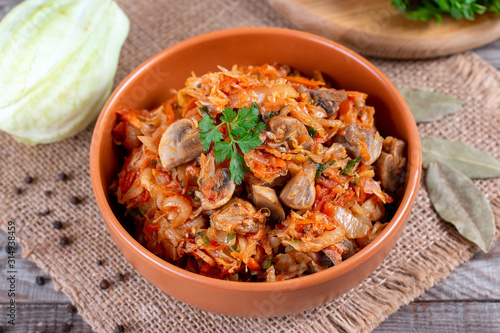 Stewed cabbage with mushrooms