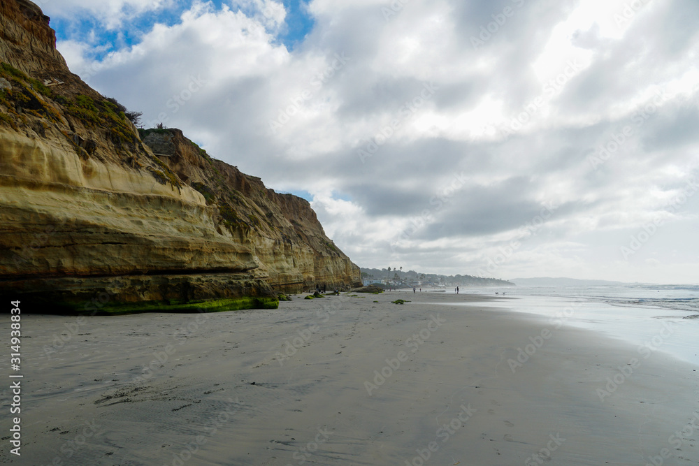 Dog Beach off-leash on Del Mar North Beach, people walking their dogs. San Diego County, California, USA.