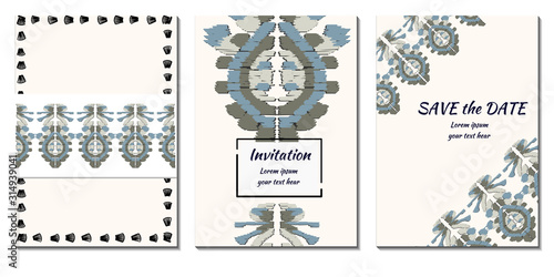 Cover royal greeting design. Modern template with ikat ornament for wedding design or greeting card any purpose.