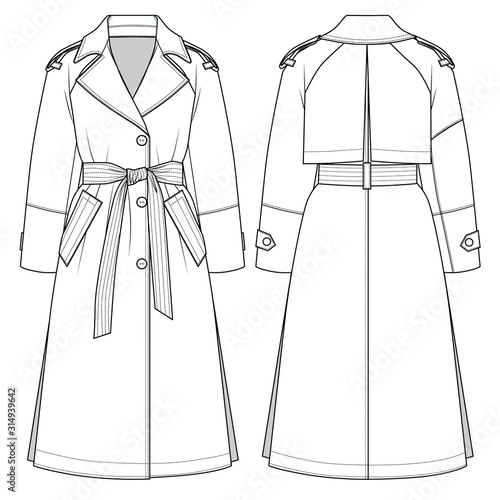Female trench coat. Vector sketch