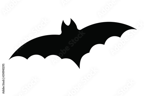 Halloween bat silhouette on white background. Halloween black bat icon. Vector illustration