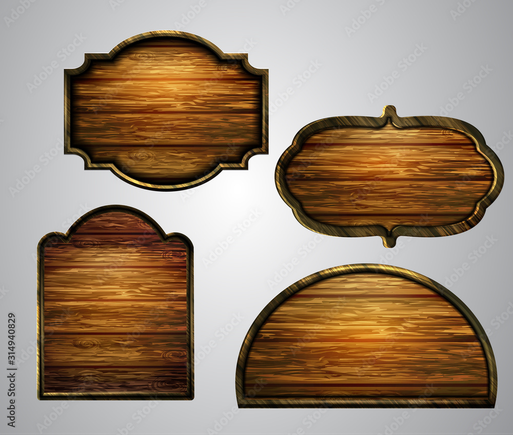 Naklejka premium Vector realistic illustration of wooden signboard