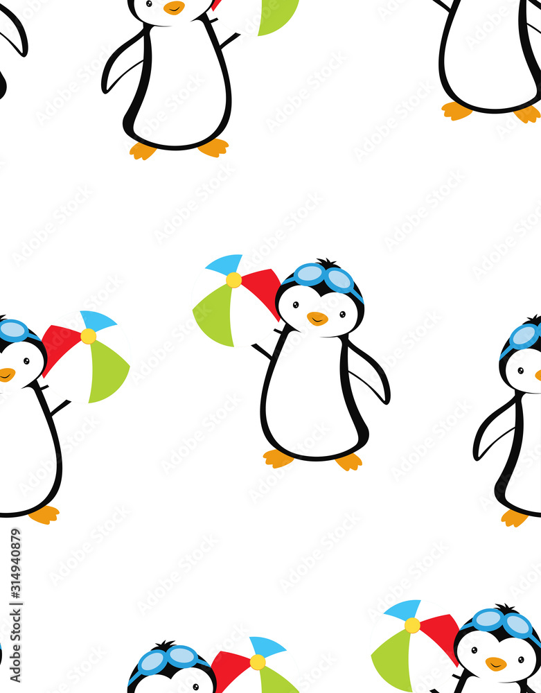 cartoon pattern with penguins, summer print cartoon pattern with penguins, summer print