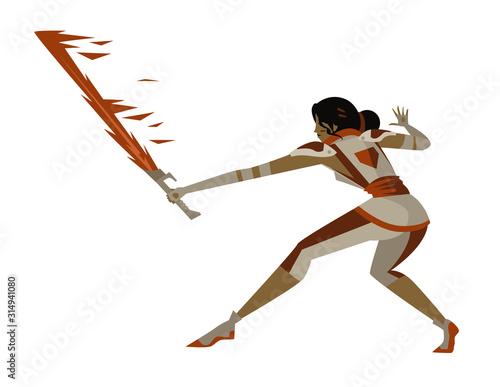 science fiction warrior woman with fire plasma sword