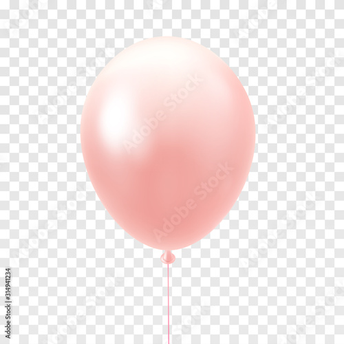 Light pink balloon isolated on transparent background. 3D Vector illustration of celebration, party balloons