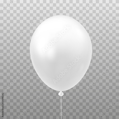 White balloon isolated on transparent background. 3D Vector illustration of celebration, party balloons