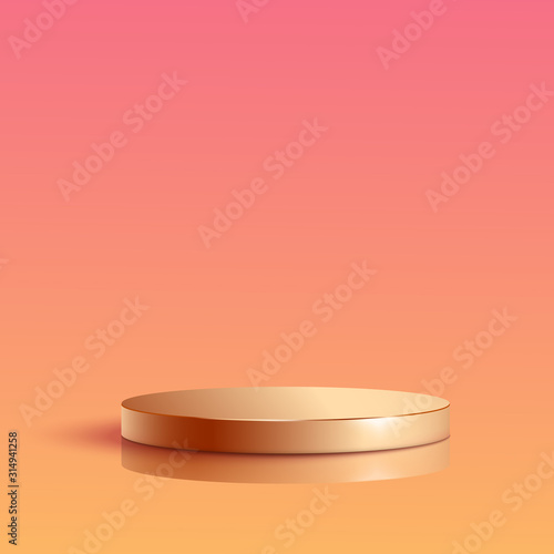 Gradient round podium. Pedestal in pastel colored room with spot lights scene. Vector illustration