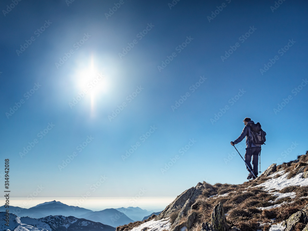 Trekking scene in the italian alps