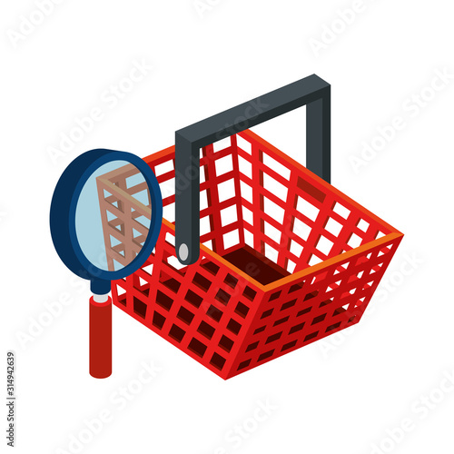 basket shopping with magnifying glass isolated icon