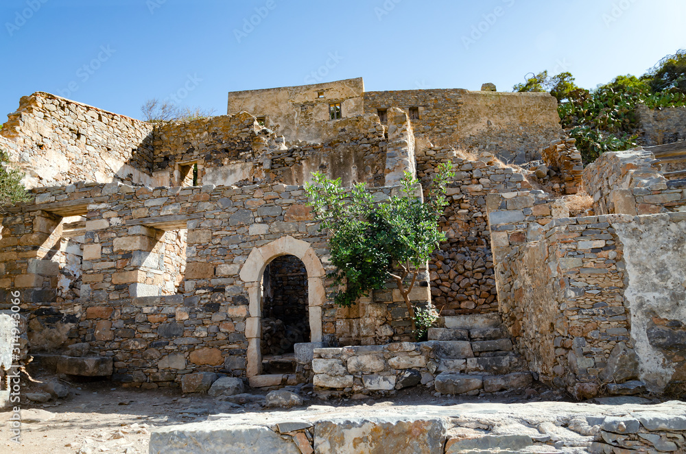 walls of old buildings on Spinalonga island,