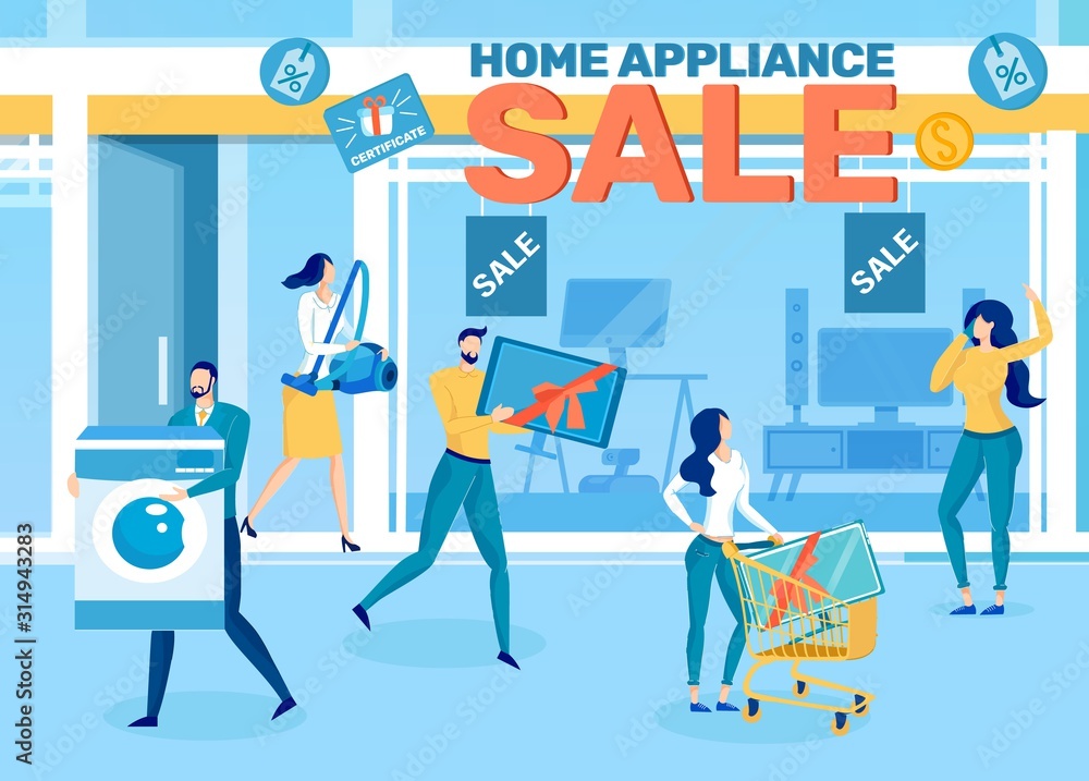 Home Appliance Store Sale Flat Vector Ad Banner Home Appliance Store Sale Flat Vector Ad Banner