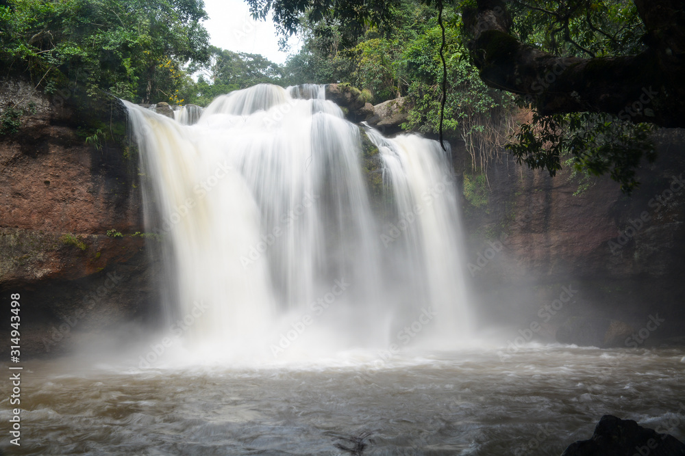 KHAO YAI NATIONAL PARK, THAILAND, OCTOBER 23, 2017: Haew Suwat Waterfall in Khao Yai National Park KHAO YAI NATIONAL PARK, THAILAND, OCTOBER 23, 2017: Haew Suwat Waterfall in Khao Yai National Park