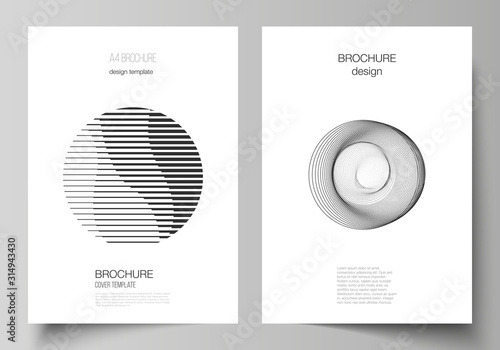 Vector layout of A4 format modern cover mockups design templates for brochure, flyer, booklet, report. Geometric abstract background, futuristic science and technology concept for minimalistic design.