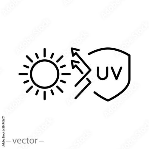 uv protection icon, sun shield, stop ultra violet and spf, logo thin line web symbol on white background - editable stroke vector illustration eps10