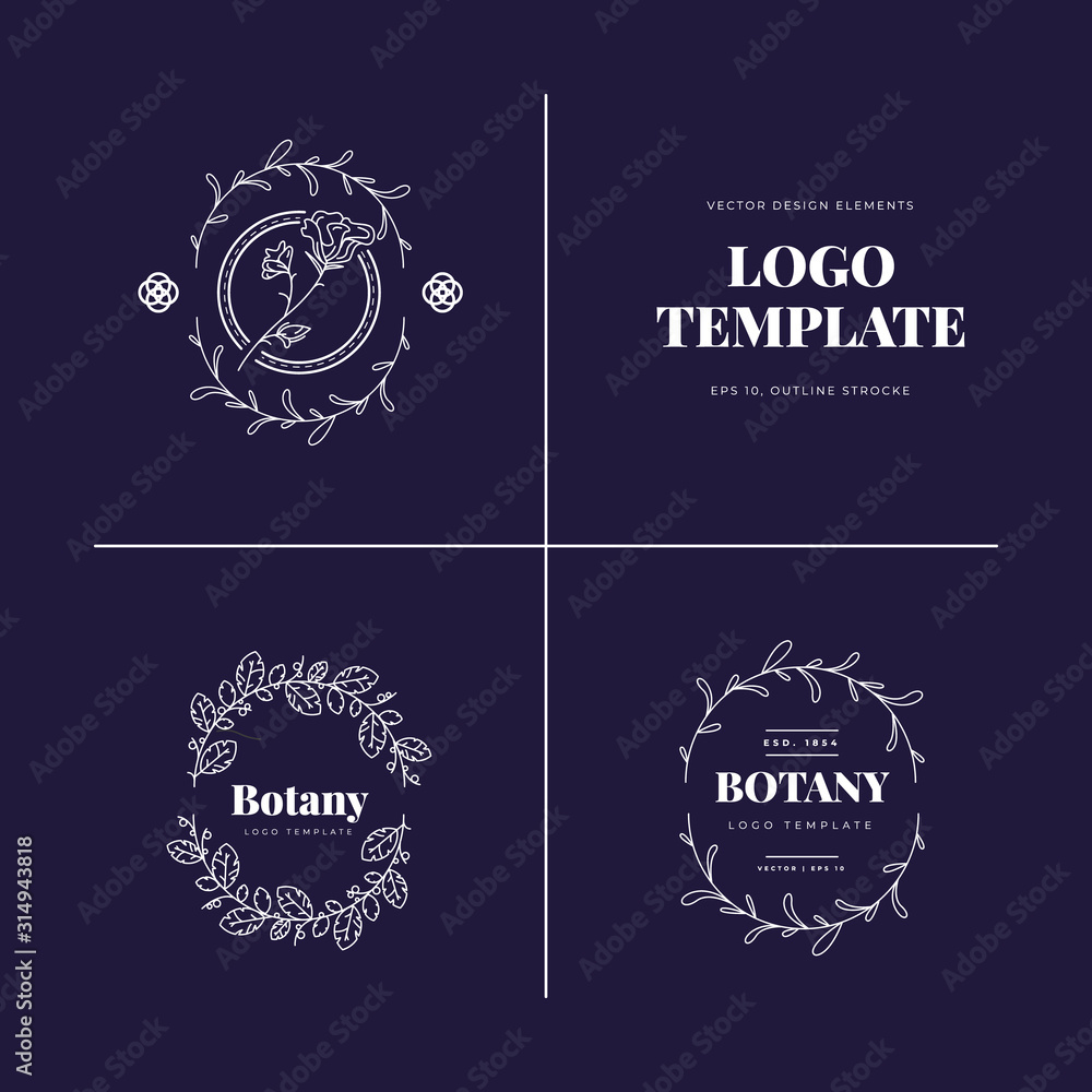 Abstract Flowers Vector Signs or Logo Templates Set. Retro Floral Illustration with Classy Typography. Feminine Logo. Modern Logo Template for florist, photographer, fashion blogger, design studio. Abstract Flowers Vector Signs or Logo Templates Set. Retro Floral Illustration with Classy Typography. Feminine Logo. Modern Logo Template for florist, photographer, fashion blogger, design studio.