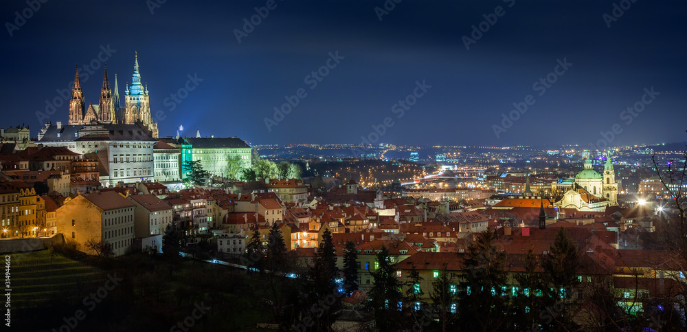Beautiful panorama of night Prague