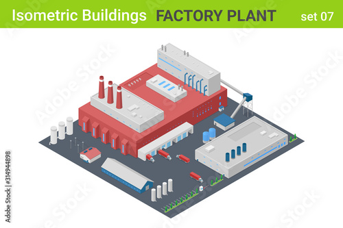 Isometric Factory Plant Industrial Building flat vector collection