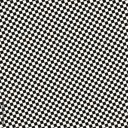 Checkered seamless pattern. Black and white vector geometric texture with small diagonal squares, repeat tiles. Abstract monochrome chequered background. Simple minimal design for decor, wallpapers