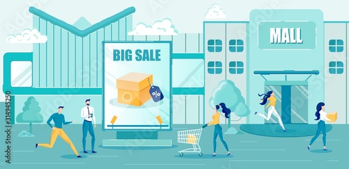 Big Sale in Shopping Mall Advertisement Cartoon