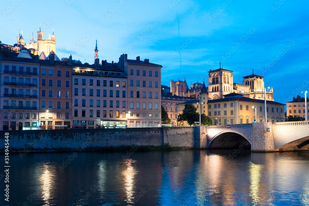 Fototapeta premium Lyon, France in a beautiful summer night
