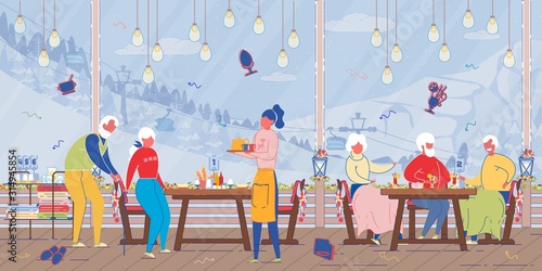 Happy Mature People Relaxing in Ski Alps Resort