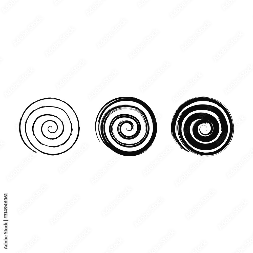 Vector grunge organic ink textured spiral elements set . Abstract swirl motion brush stroke. illustration. Grungy aged distressed moving curve. Uneven twirl circle design. Vector grunge organic ink textured spiral elements set . Abstract swirl motion brush stroke. illustration. Grungy aged distressed moving curve. Uneven twirl circle design.