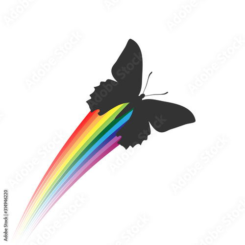 Black butterfli creating a rainbow. Vector illustration, everything can be very easily separated or recolored. photo