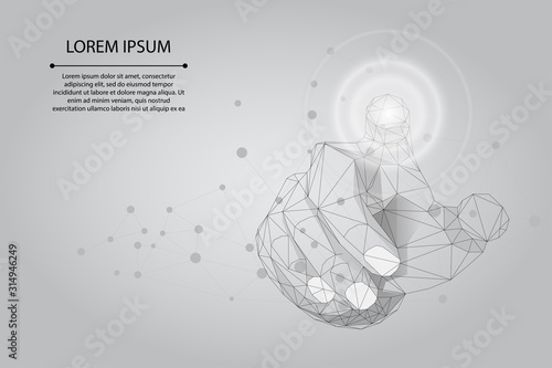 Abstract mash line and point Hand touch the circle interface technology. Polygonal Businessman pushing a button on a digital touch screen. Low poly vector illustration