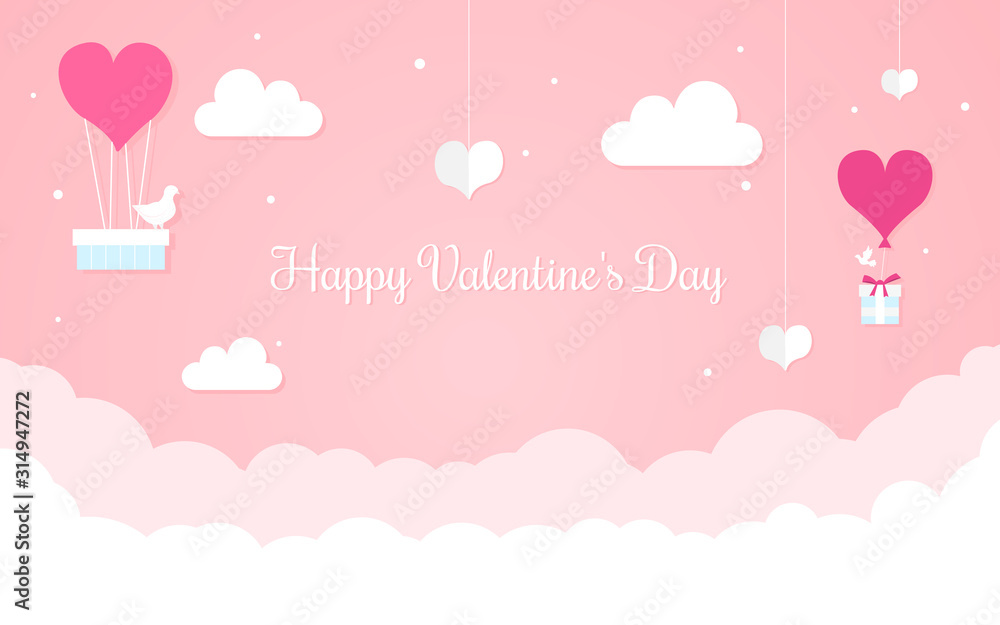 Happy Valentine's Day design concept, romantic composition in paper style, vector illustration on a pink background Happy Valentine's Day design concept, romantic composition in paper style, vector illustration on a pink background